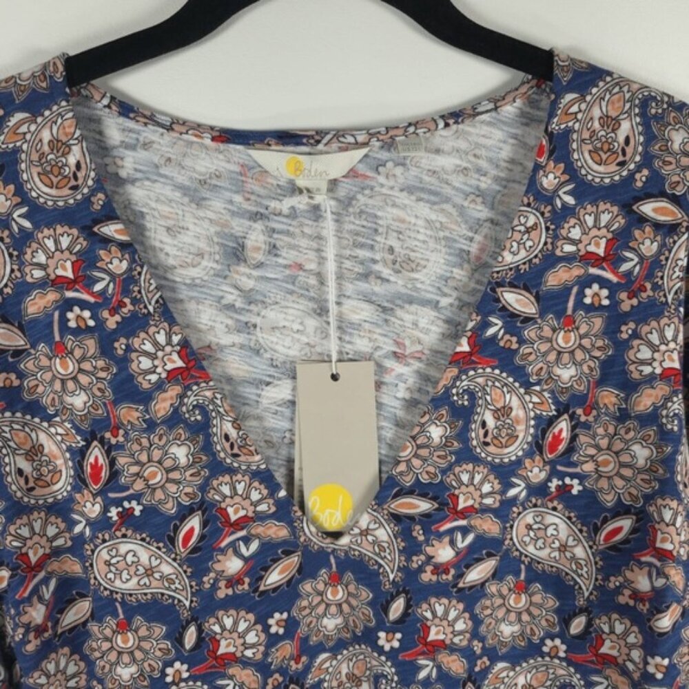 NWT BODEN V Neck Puff Sleeve Paisley Jersey Mini Dress‎ Cotton D0555 Size 12L - Picture 7 of 16